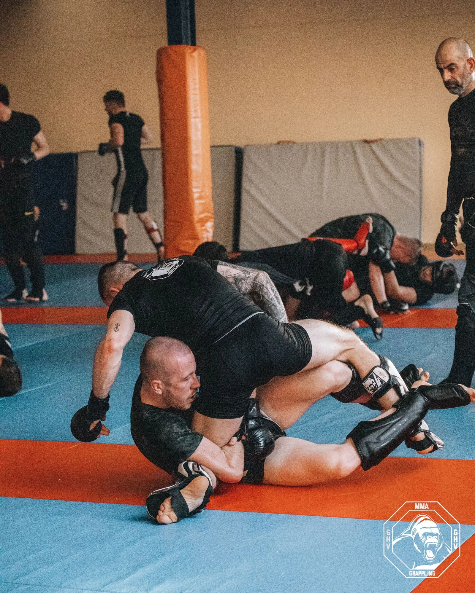 Travail au sol en grappling sur les tapis du club GHV à Vannes
